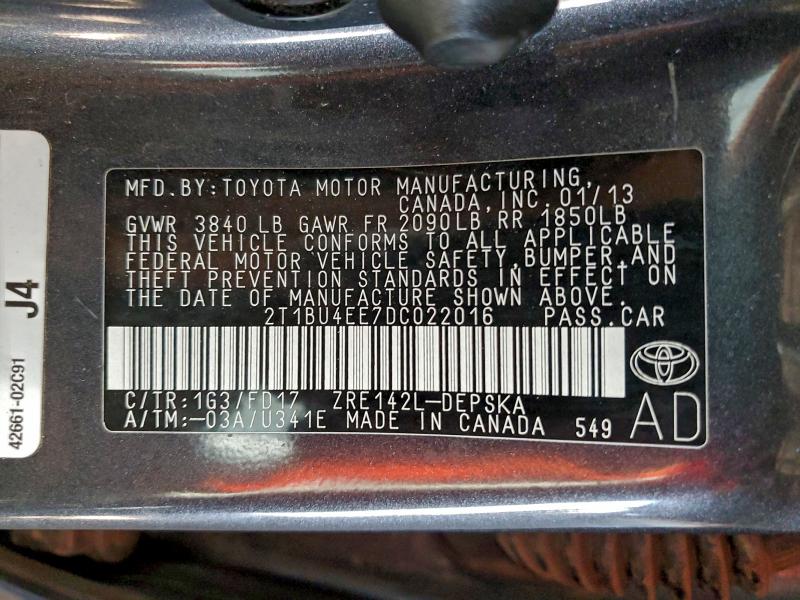 2013 TOYOTA COROLLA BA #3308233170