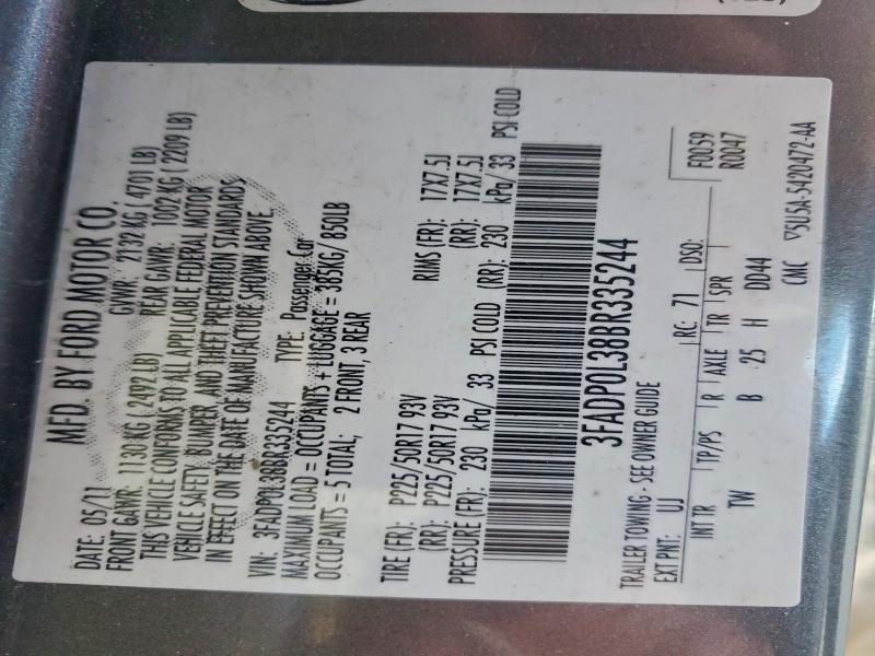 2011 FORD FUSION HYB #3309486678