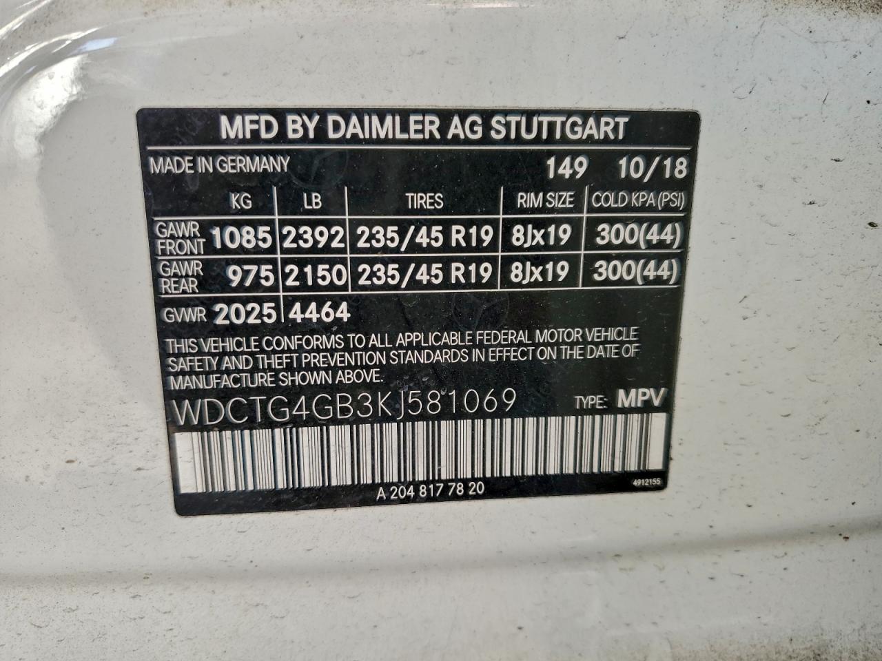 Lot #3316028317 2019 MERCEDES-BENZ GLA 250 4M