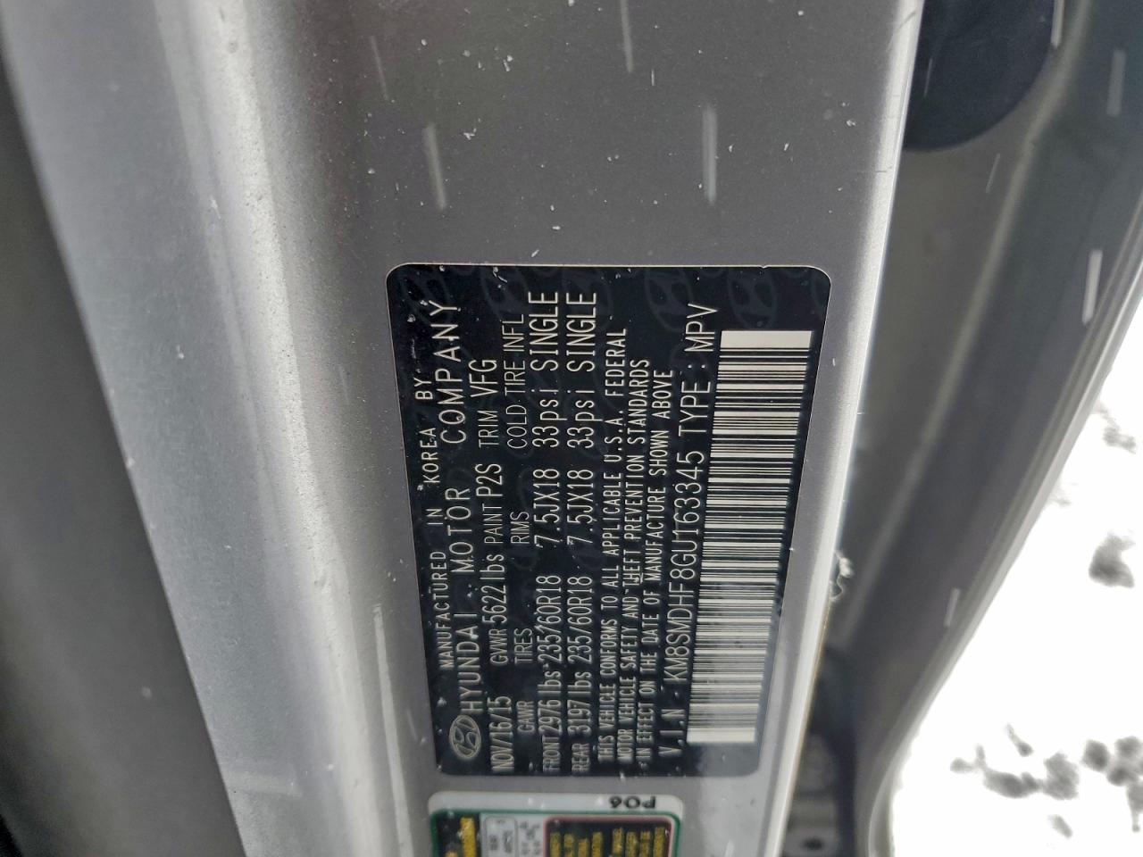 Lot #3310480050 2016 HYUNDAI SANTA FE S