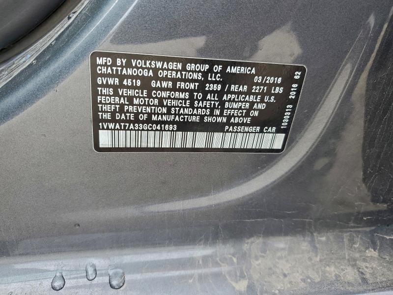 2016 VOLKSWAGEN PASSAT S #3303049615