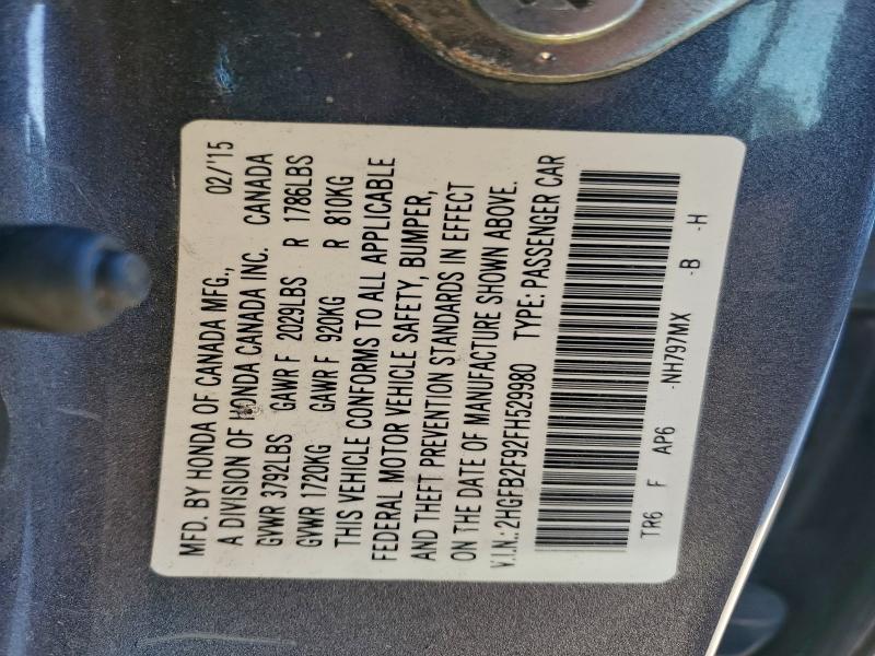 2015 HONDA CIVIC EXL #3304574439