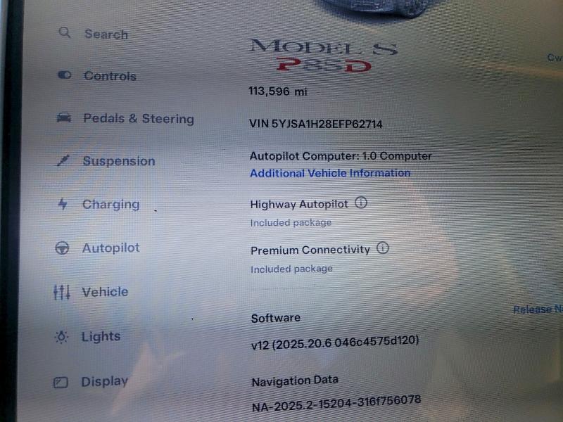 2014 TESLA MODEL S #3304499553