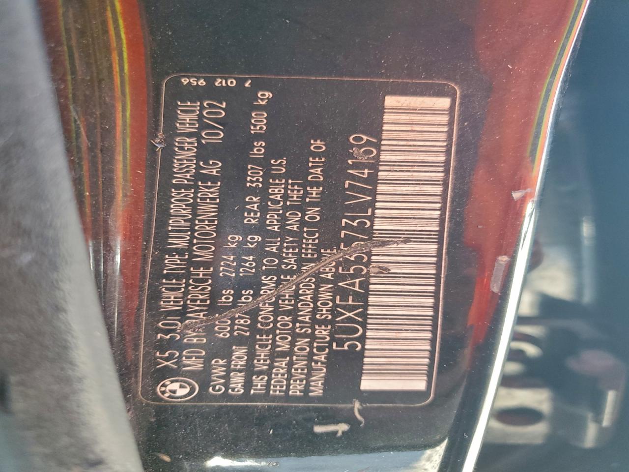 Lot #3305352321 2003 BMW X5 3.0I