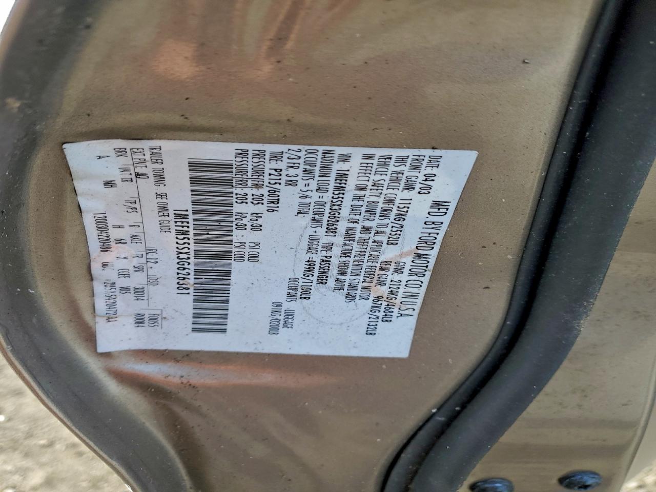 Lot #3310445335 2003 MERCURY SABLE LS P