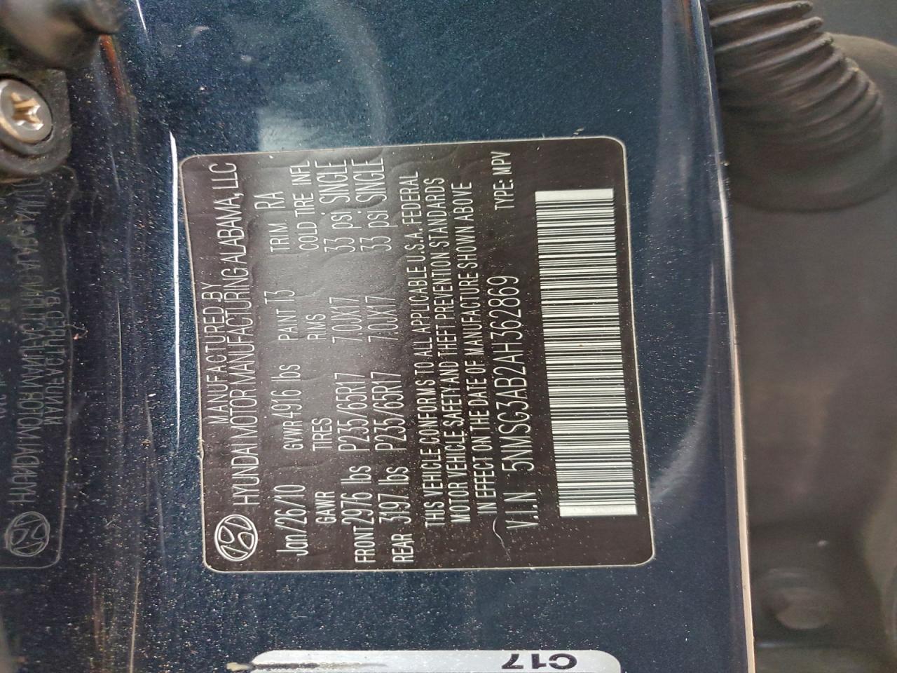 Lot #3308343041 2010 HYUNDAI SANTA FE G