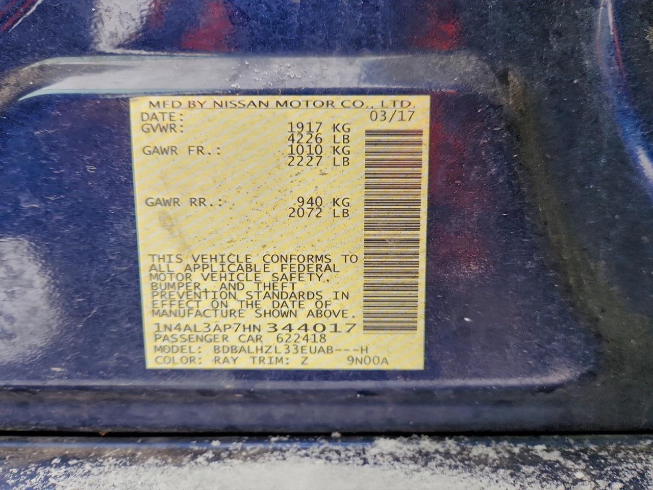 Lot #3302772404 2017 NISSAN ALTIMA 2.5