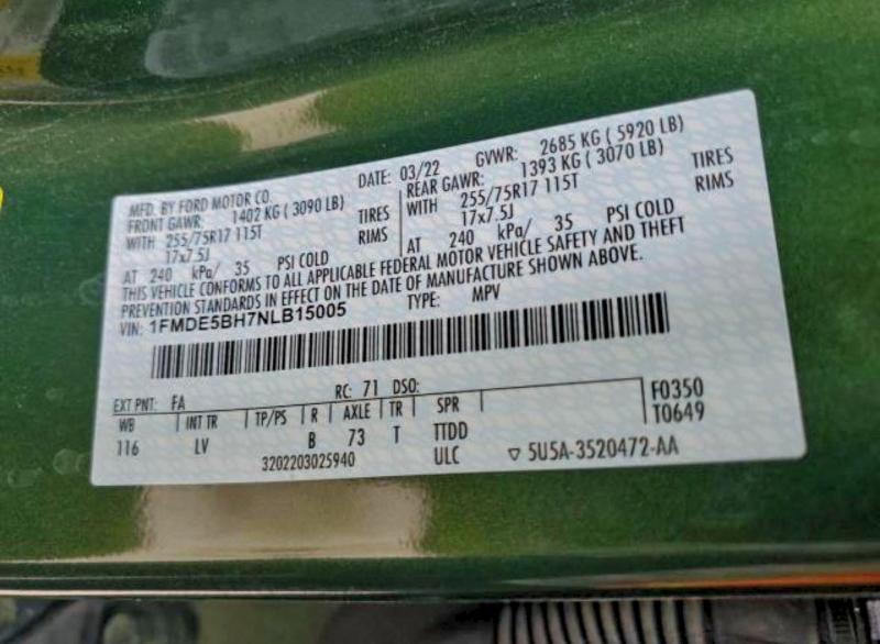 2022 FORD BRONCO BAS #3317692080