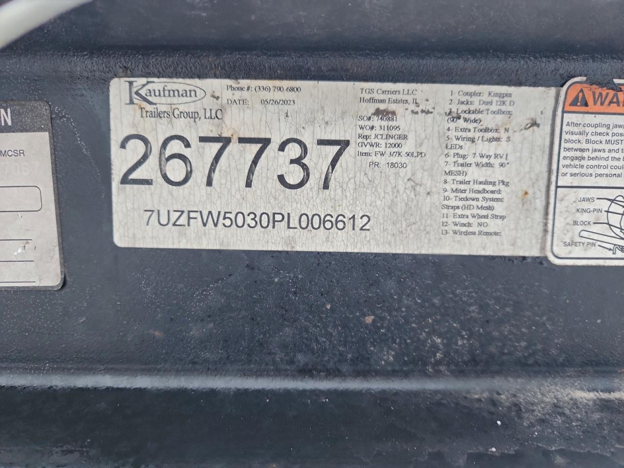 Lot #3308263164 2023 KAUFMAN UNKNOWN