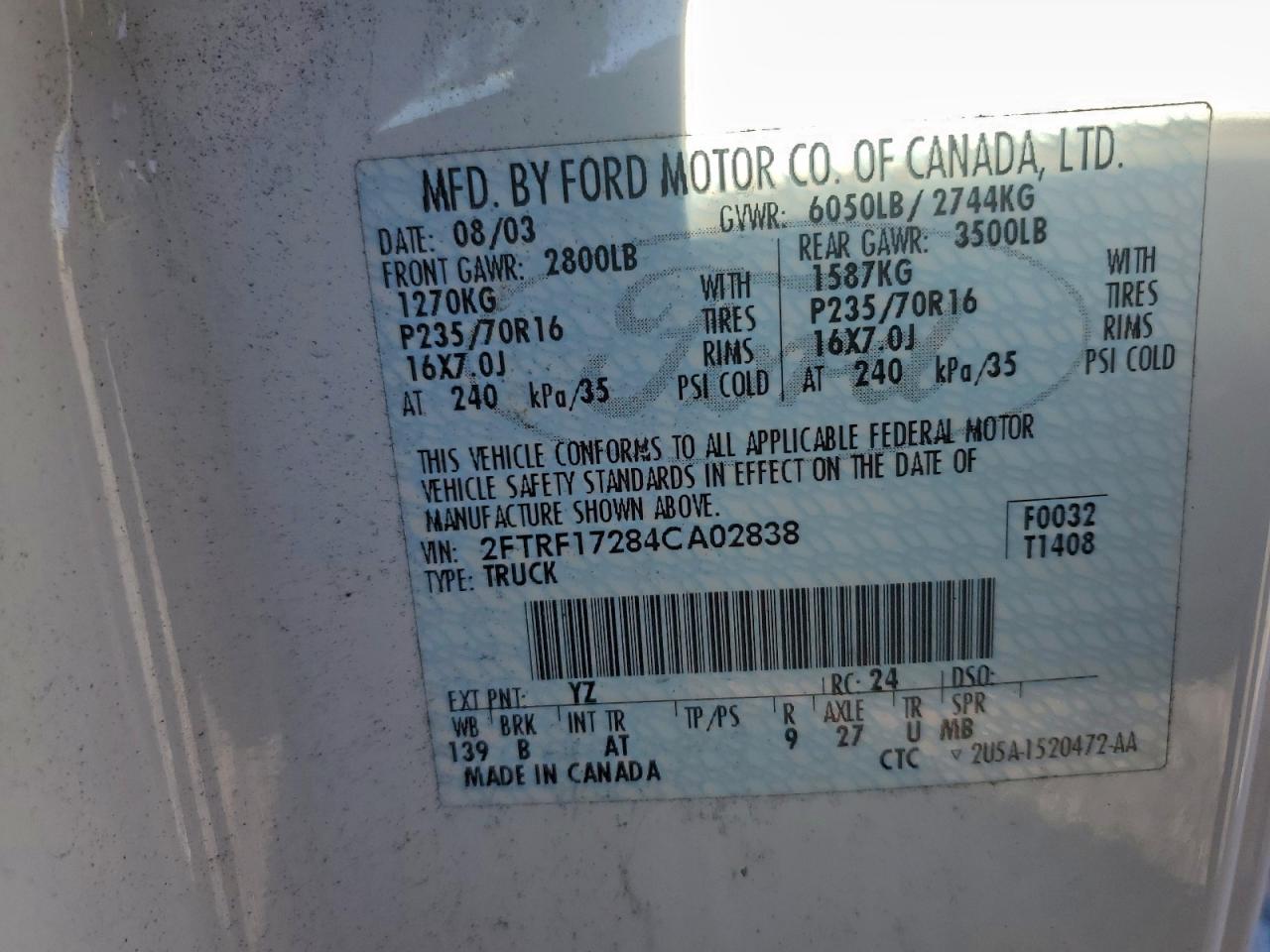 Lot #3318894936 2004 FORD F-150 HERI