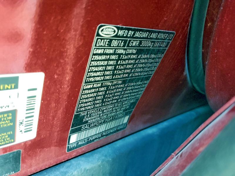 2016 LAND ROVER RANGE ROVE #3311554257