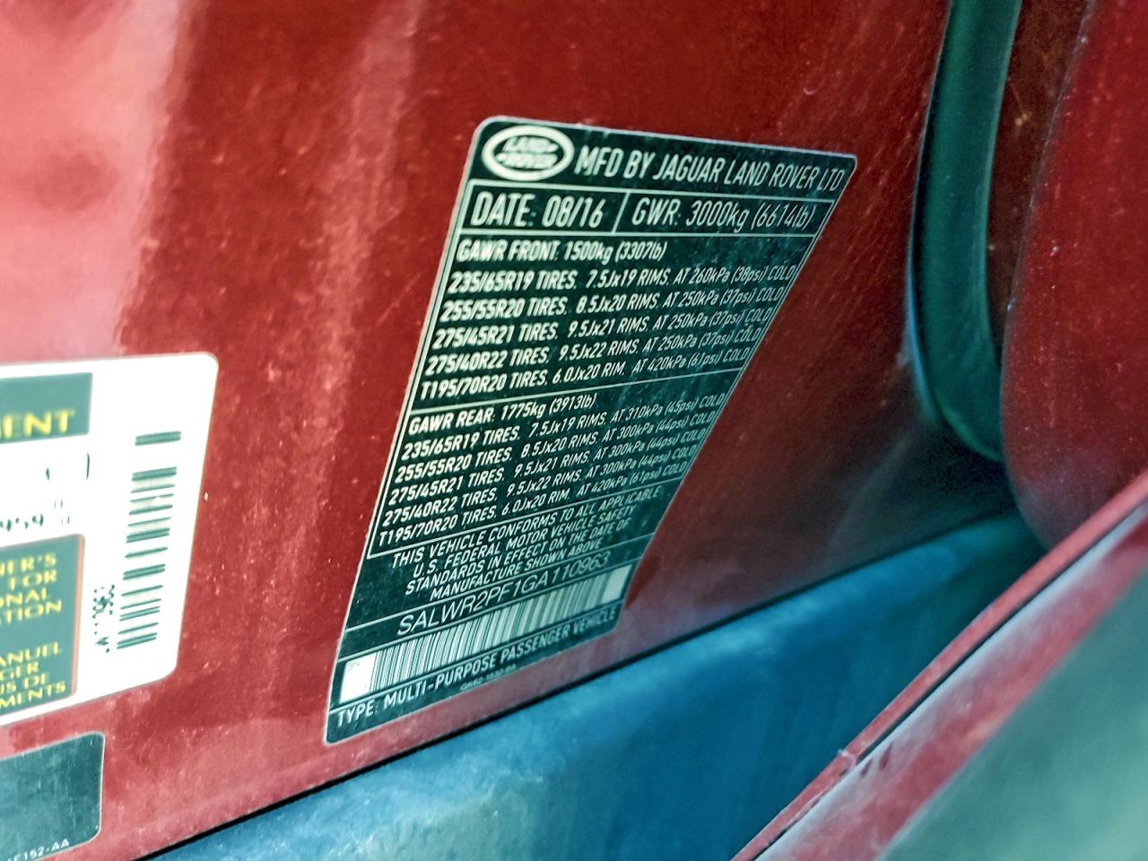 Lot #3311554257 2016 LAND ROVER RANGE ROVE