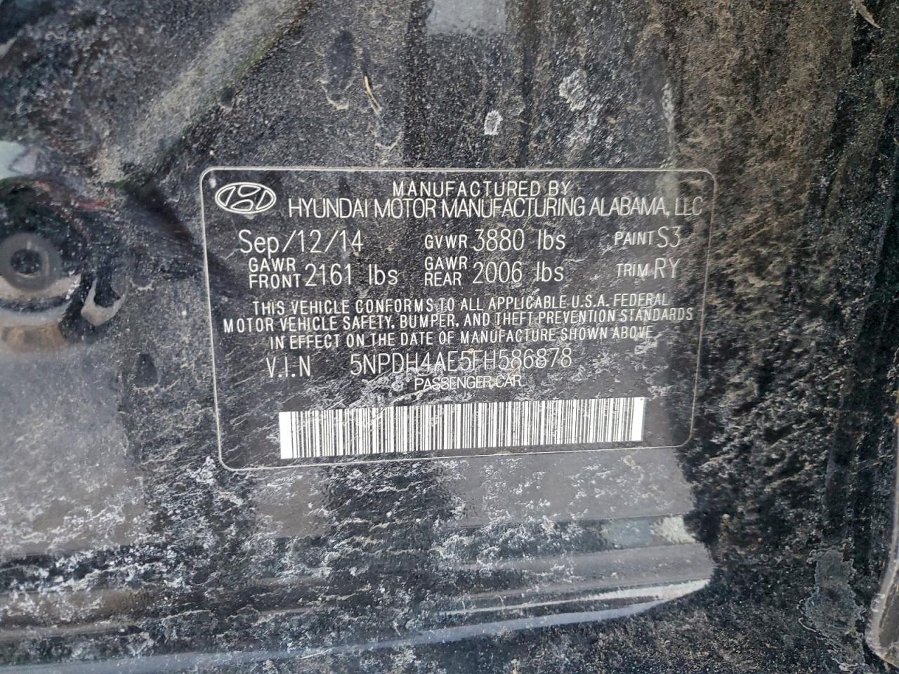 Lot #3318879914 2015 HYUNDAI ELANTRA SE