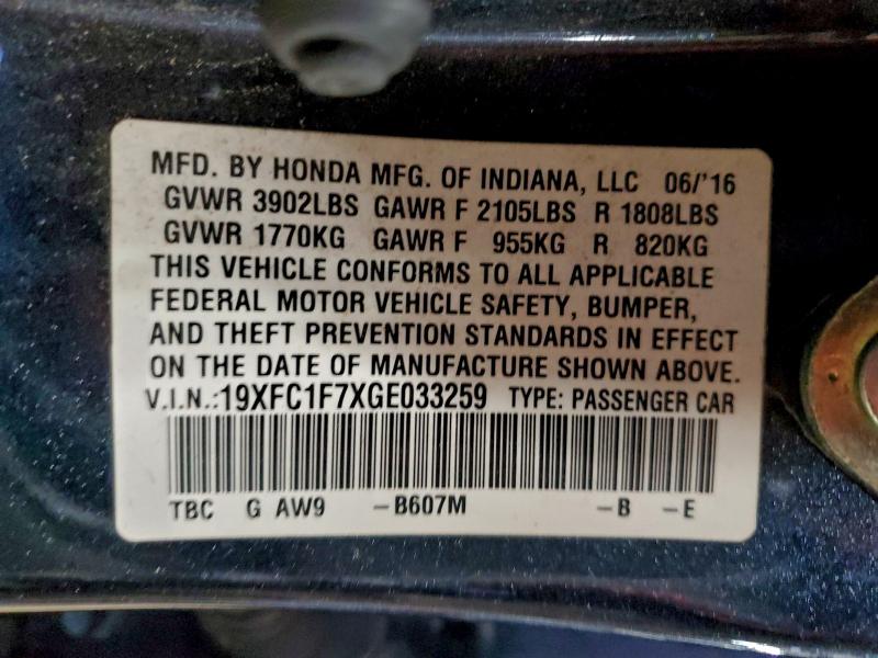 2016 HONDA CIVIC EXL #3303843540