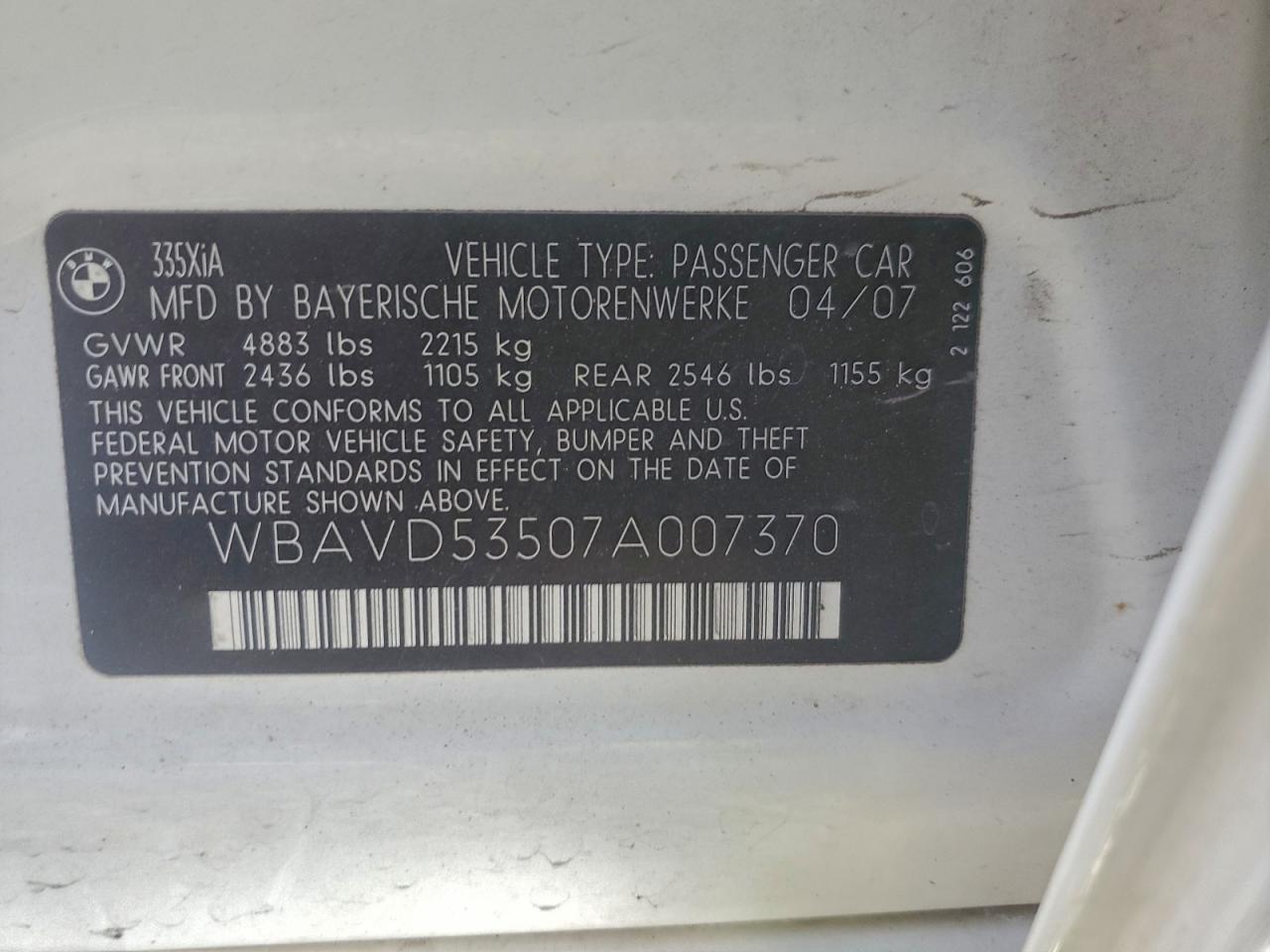 Lot #3308254154 2007 BMW 335 XI