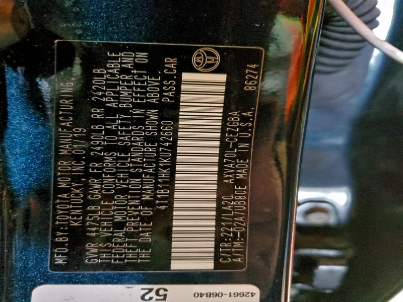 2019 TOYOTA CAMRY L #3317824243