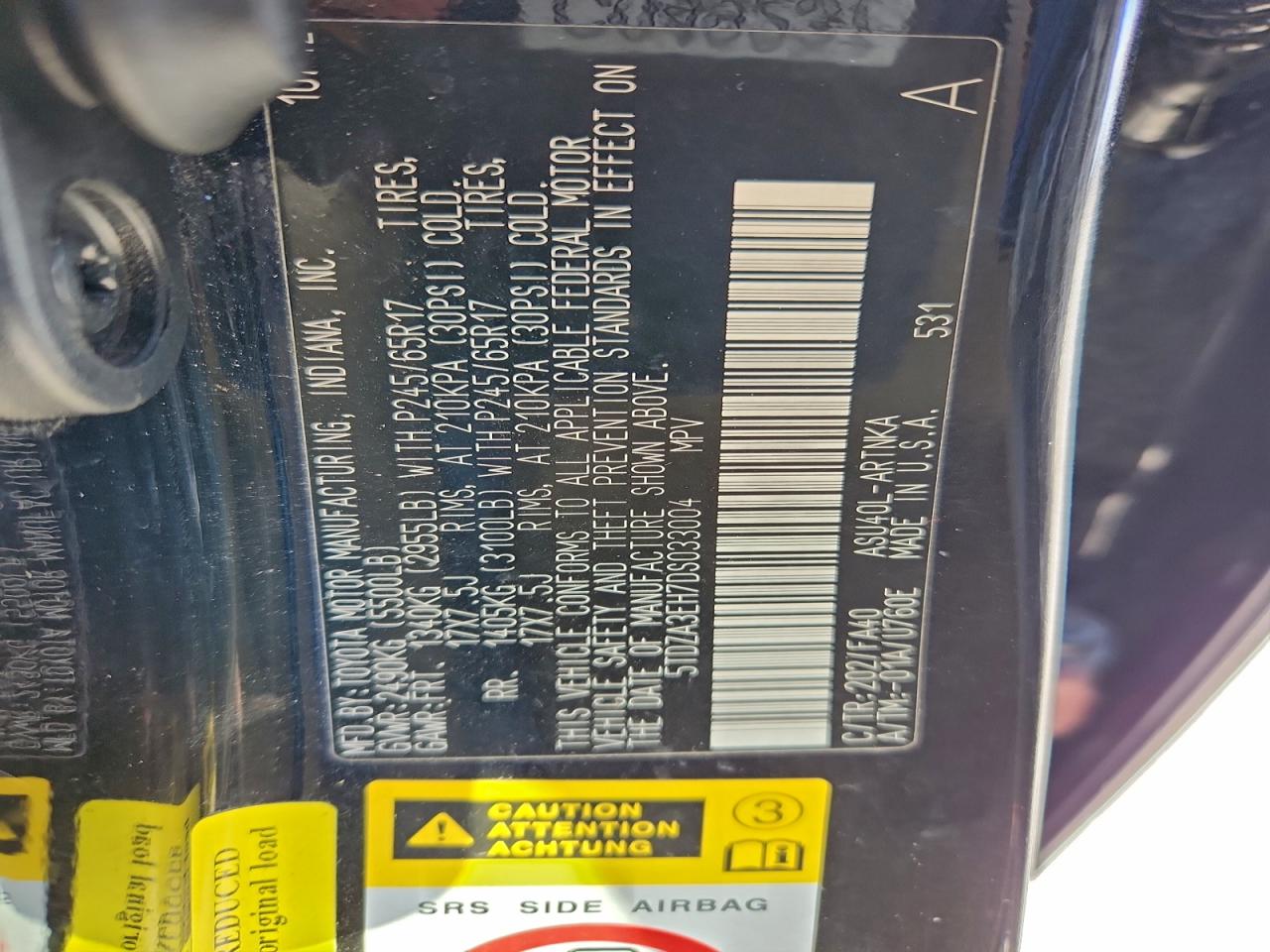 Lot #3317417611 2013 TOYOTA HIGHLANDER