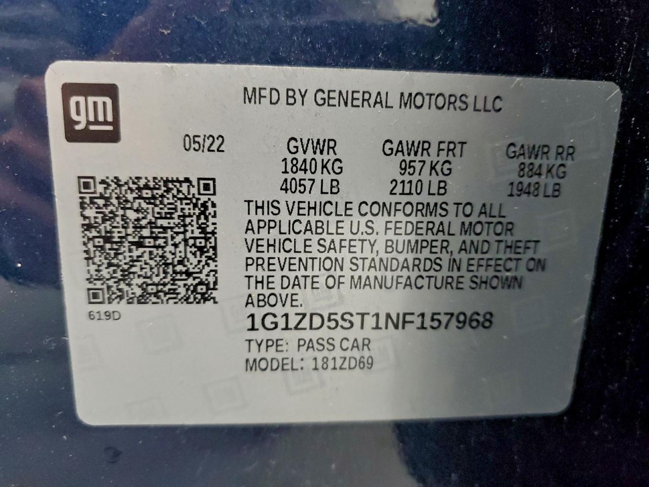 Lot #3308335030 2022 CHEVROLET MALIBU LT