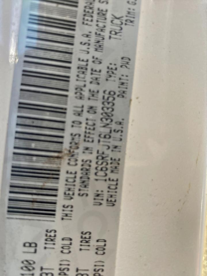 Lot #3317098980 2020 RAM 1500 LARAM