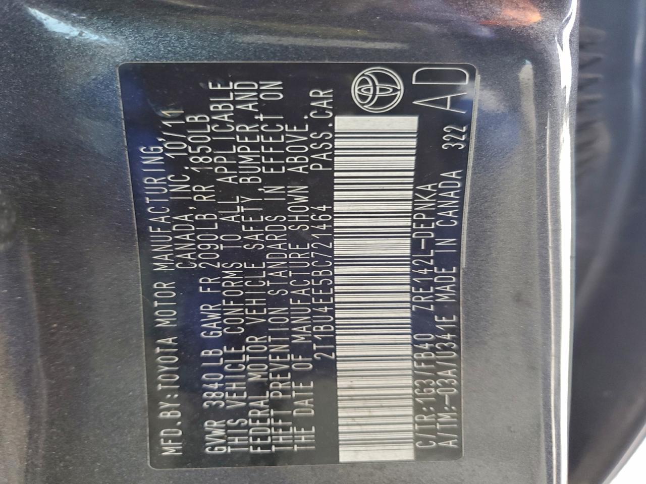 Lot #3311655266 2011 TOYOTA COROLLA BA