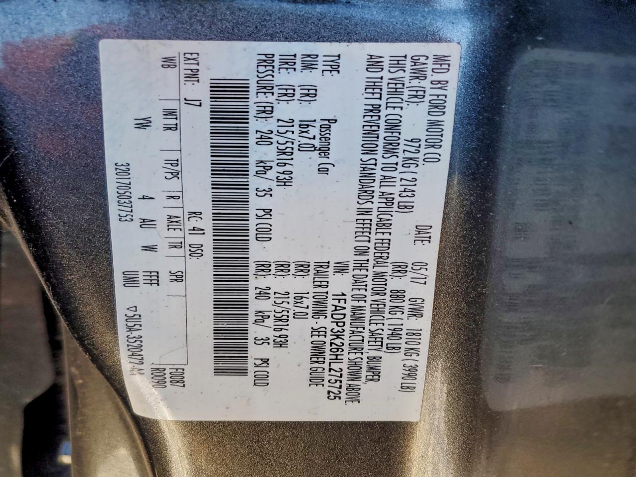 Lot #3305926218 2017 FORD FOCUS SE