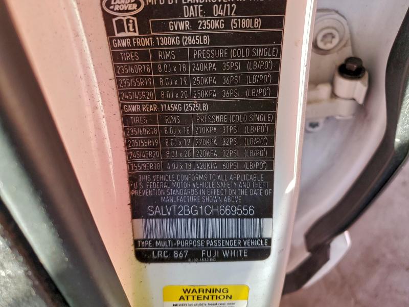 2012 LAND ROVER RANGE ROVE #3309364014