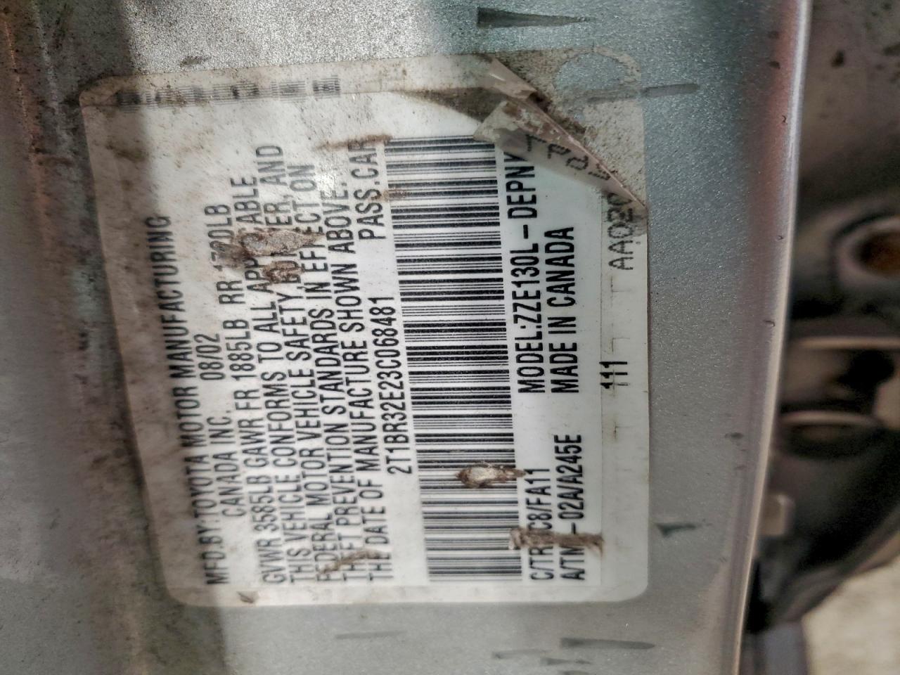 Lot #3301650652 2003 TOYOTA COROLLA CE