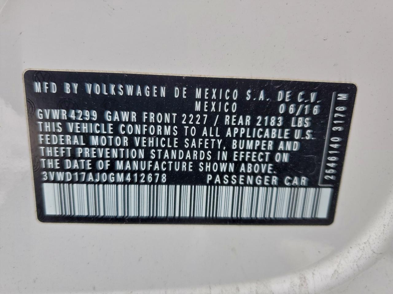 Lot #3315859167 2016 VOLKSWAGEN JETTA SPOR