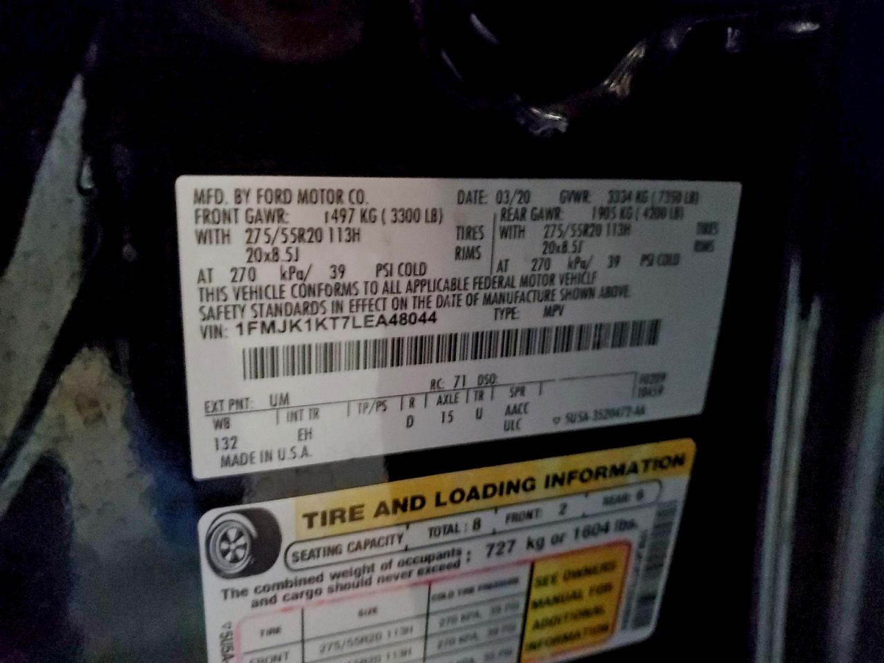 Lot #3309612558 2020 FORD EXPEDITION