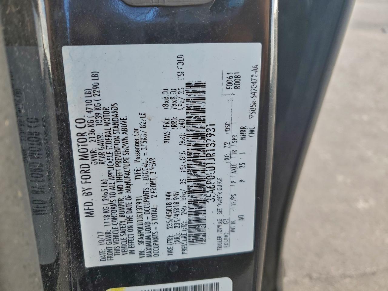 Lot #3315984204 2018 FORD FUSION SE