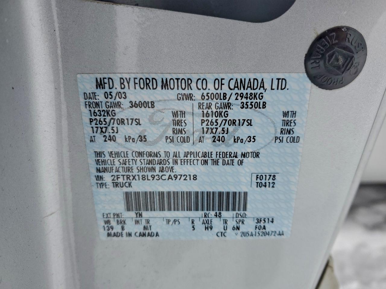 Lot #3315703717 2003 FORD F150