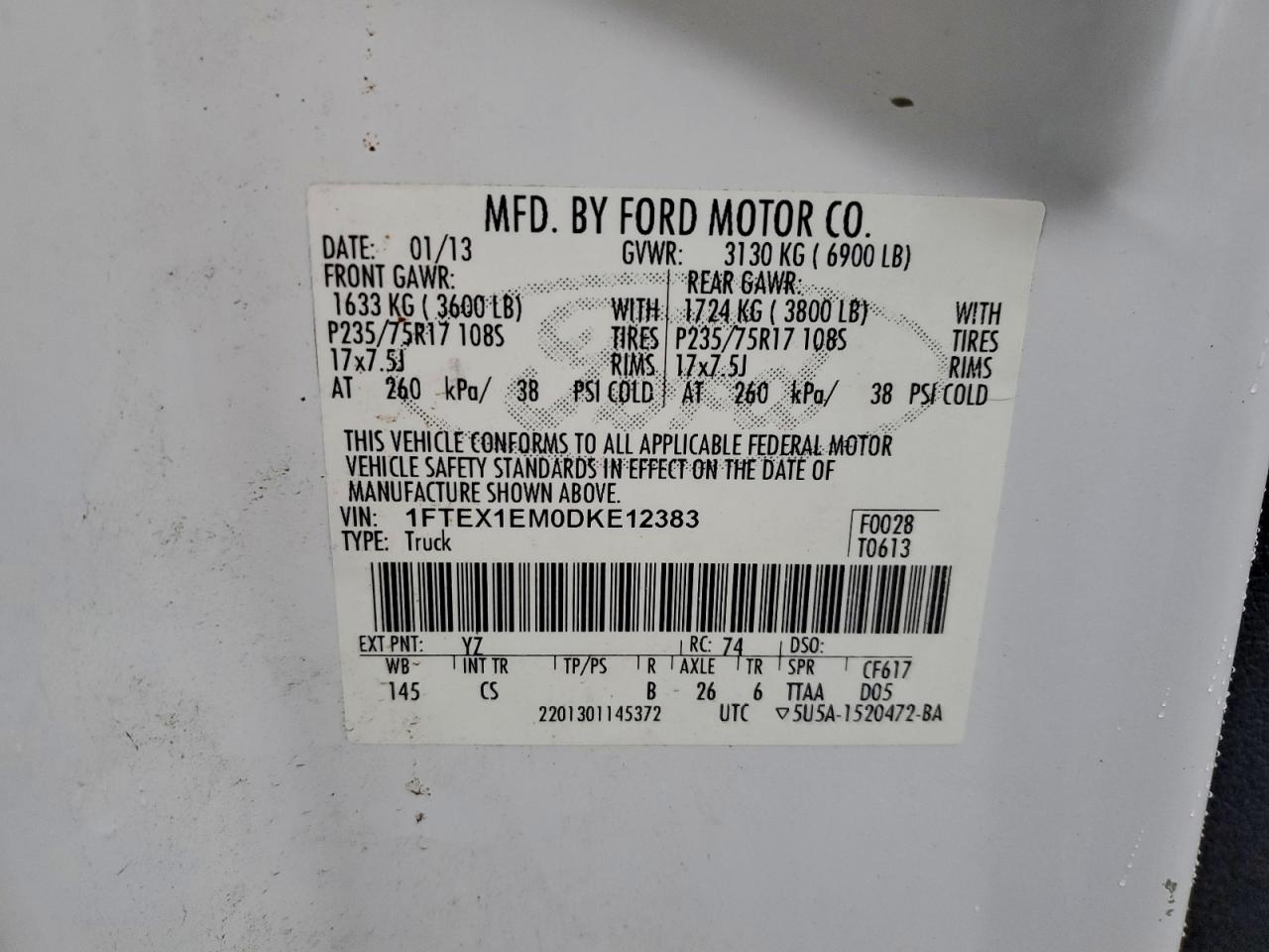 Lot #3304535450 2013 FORD F150 SUPER