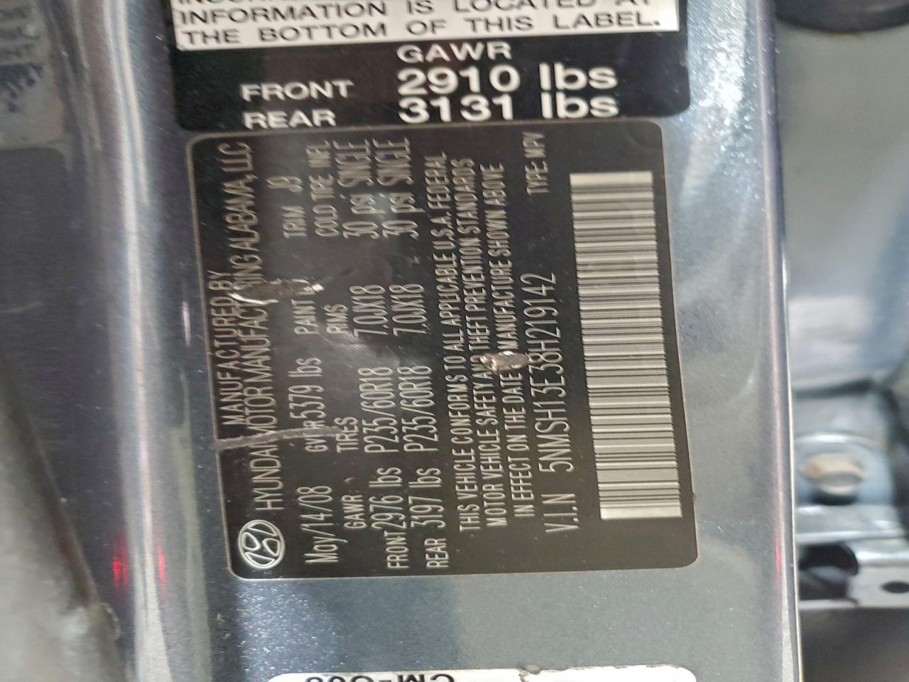 Lot #3315961226 2008 HYUNDAI SANTA FE S