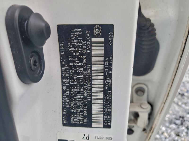 2017 TOYOTA CAMRY LE #3310326047