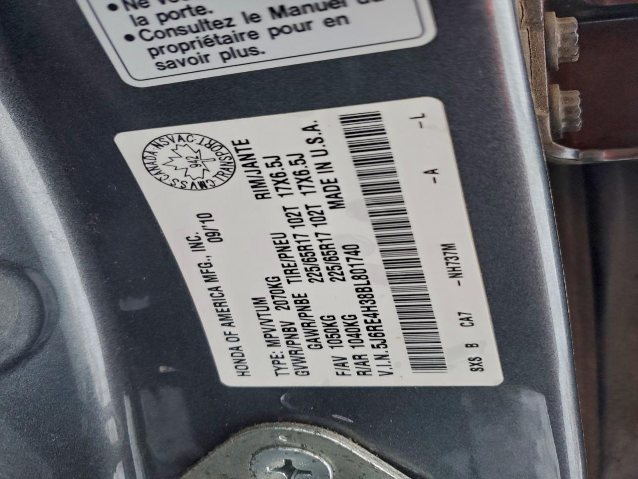 Lot #3302821921 2011 HONDA CR-V LX