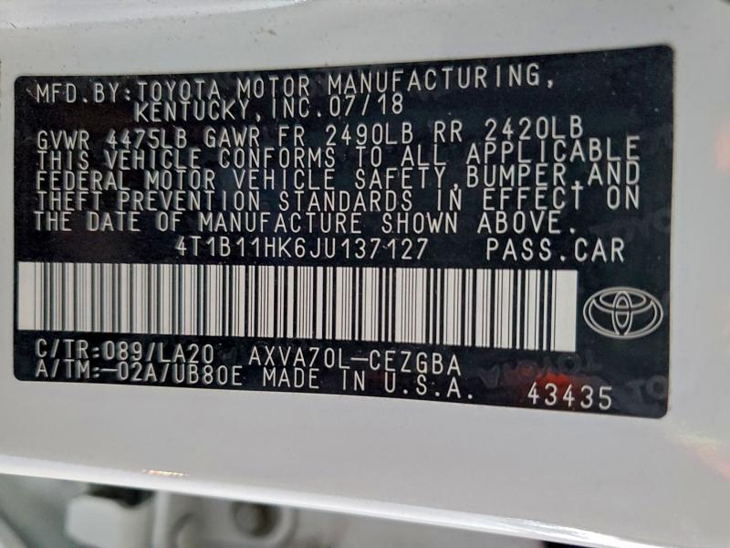2018 TOYOTA CAMRY L #3316065255