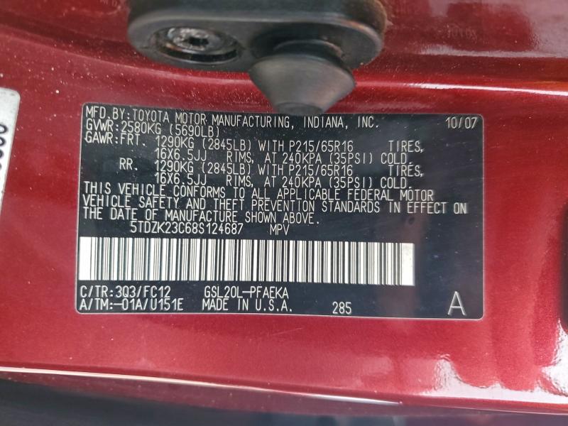 2008 TOYOTA SIENNA LE #3310515089