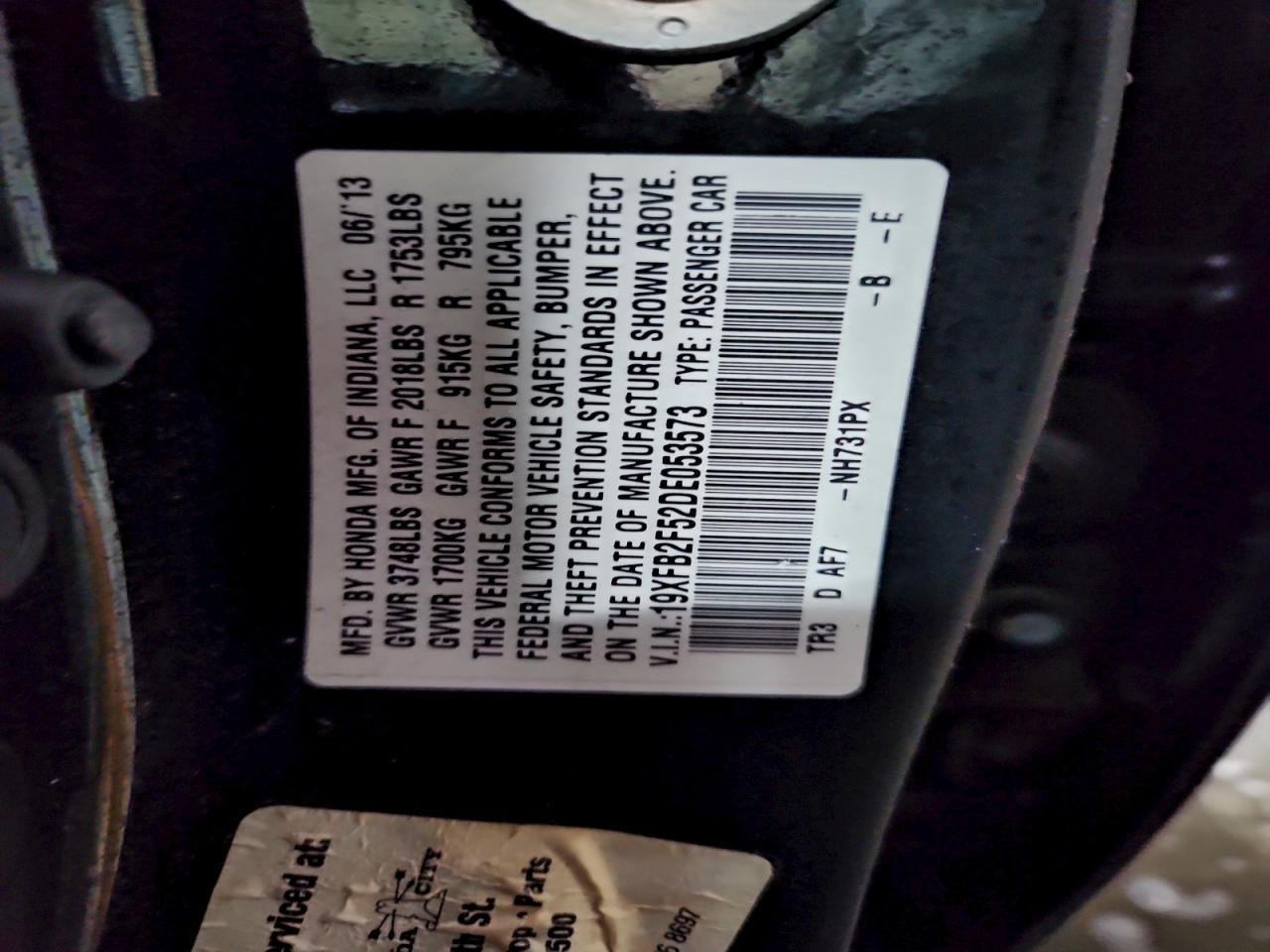 Lot #3308818078 2013 HONDA CIVIC LX