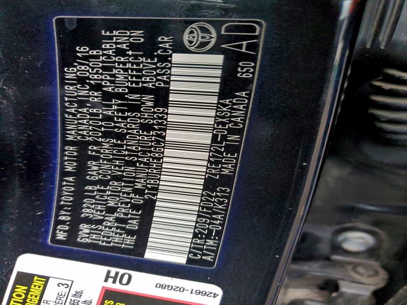 2016 TOYOTA COROLLA L #3304704932