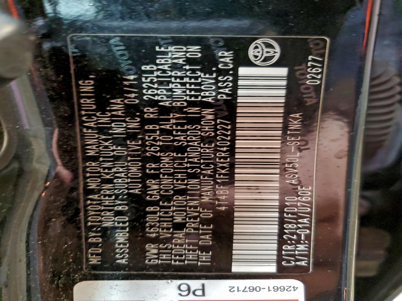 Lot #3316836688 2014 TOYOTA CAMRY L