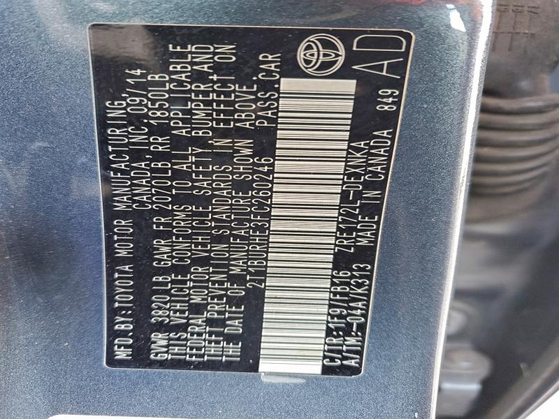 2015 TOYOTA COROLLA L #3310326060