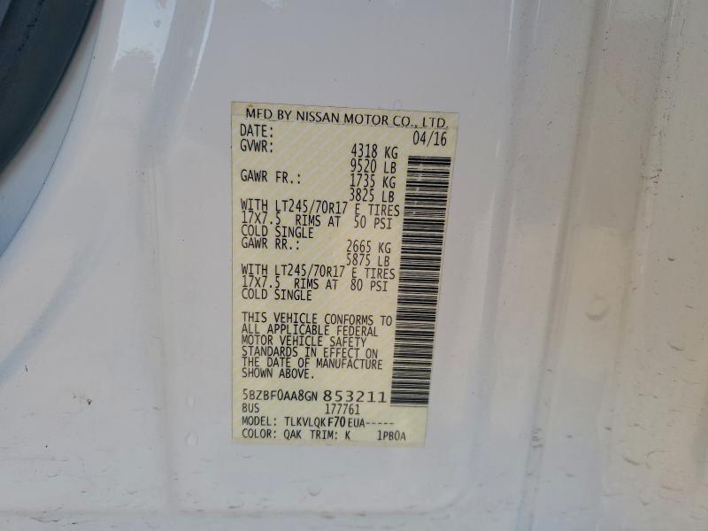 2016 NISSAN NV 3500 S #3310442310