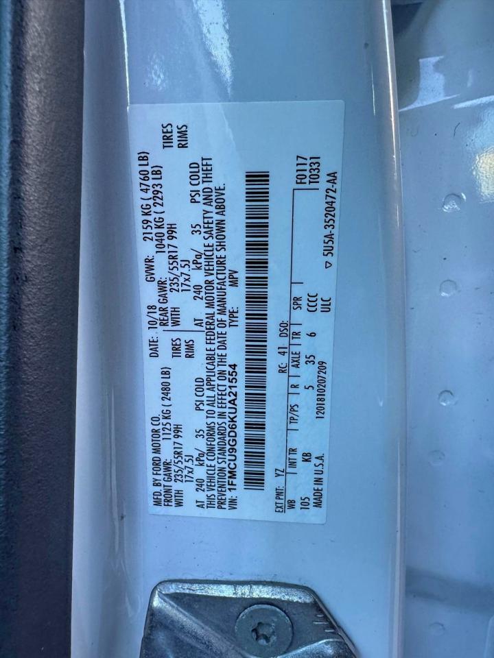 Lot #3316737424 2019 FORD ESCAPE SE