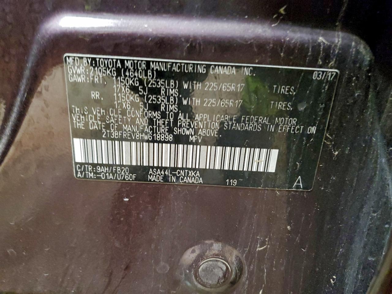 Lot #3304626947 2017 TOYOTA RAV4 LE