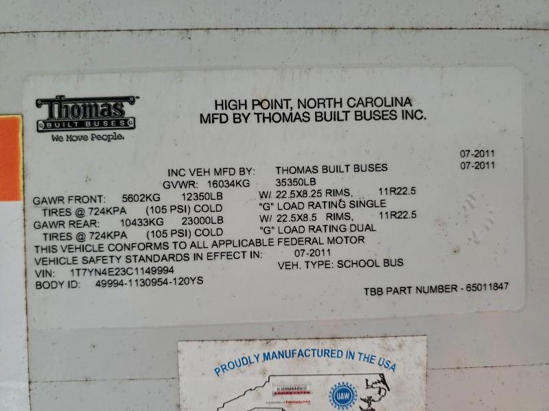 2012 THOMAS SAF-T-LINER HDX #3303846528