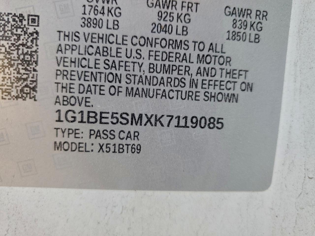 Lot #3309692849 2019 CHEVROLET CRUZE LT