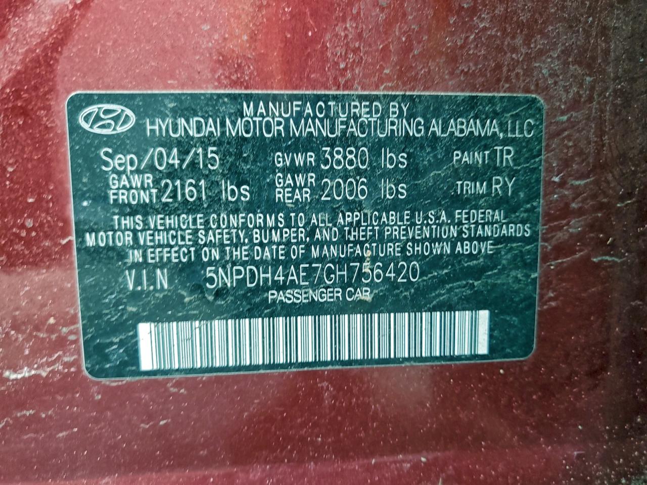 Lot #3315970107 2016 HYUNDAI ELANTRA SE