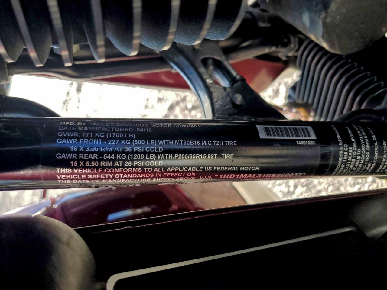 Lot #3317027086 2016 HARLEY-DAVIDSON FLHTCUTG T