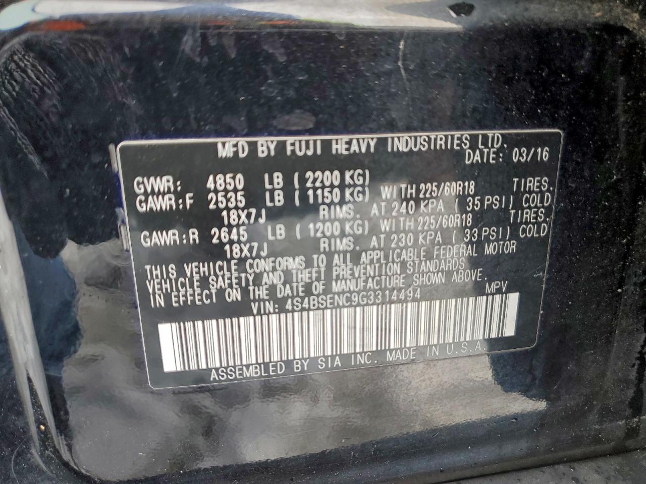 SUBARU OUTBACK 3.6R LIMITED