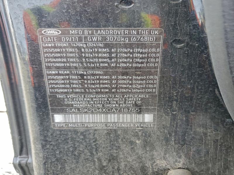 2012 LAND ROVER RANGE ROVE #3304652021